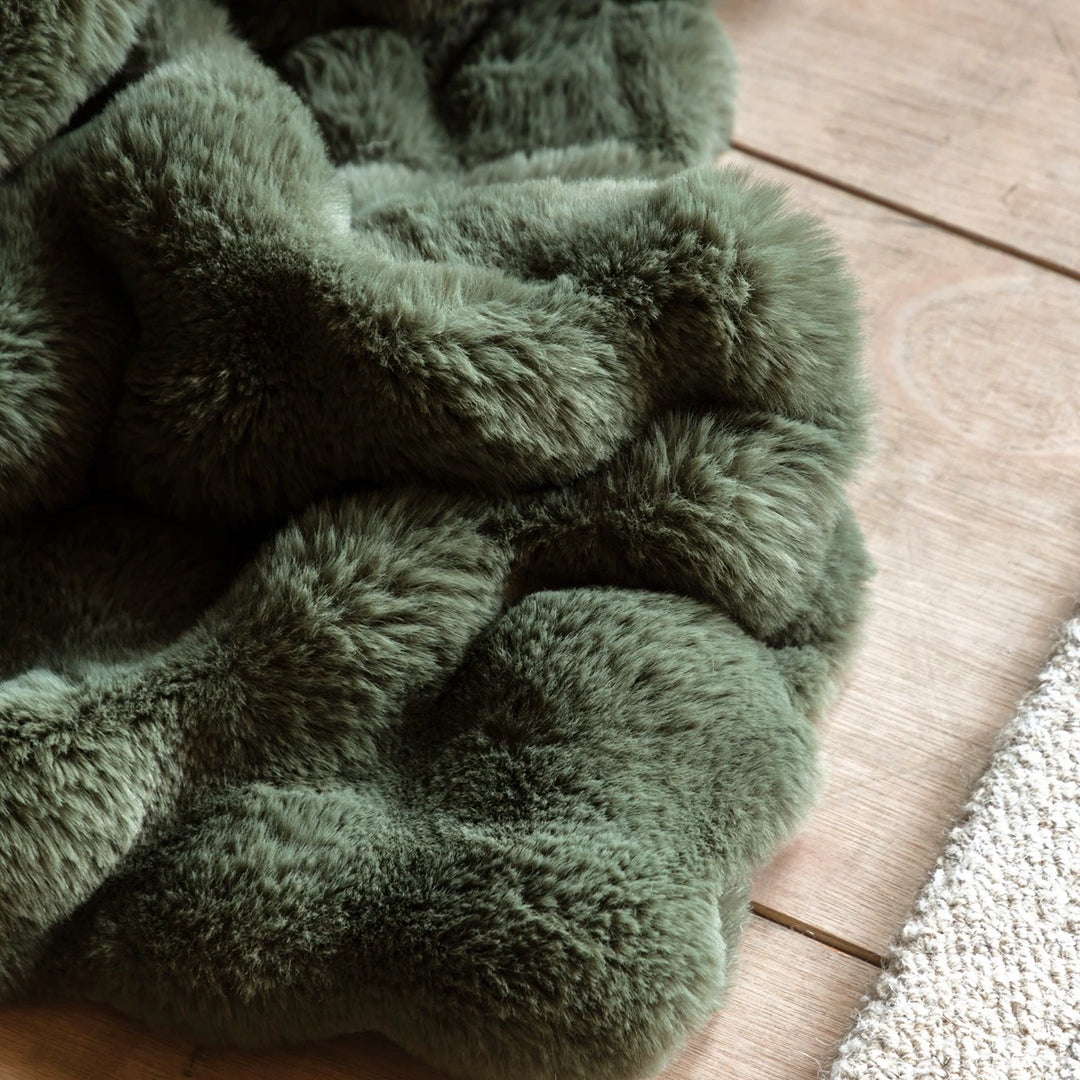 Marshmallow Rabbit Faux Fur Throw - Olive