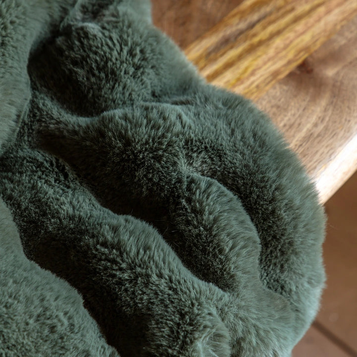 Marshmallow Rabbit Faux Fur Throw - Olive