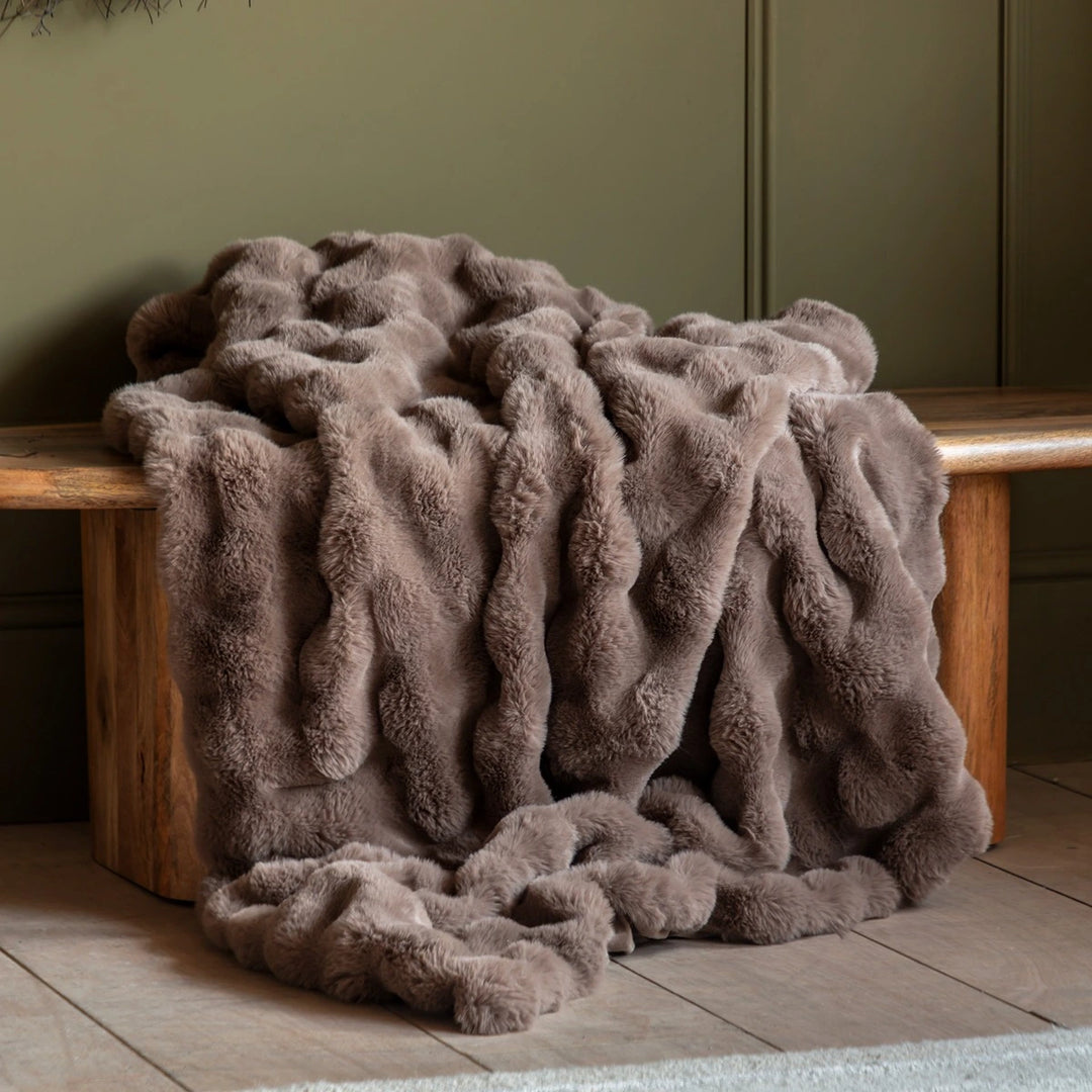 Marshmallow Rabbit Faux Fur Throw - Mocha