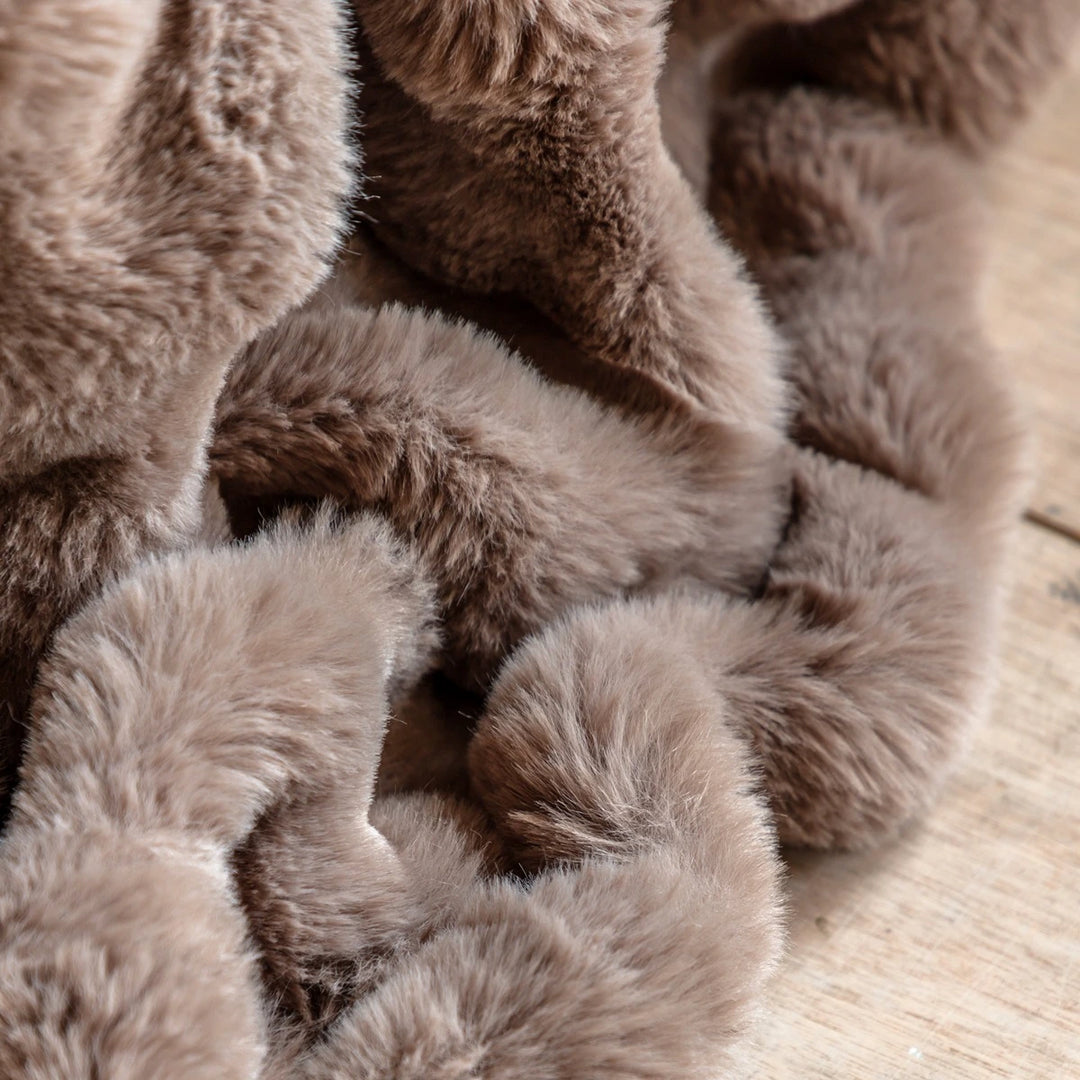 Marshmallow Rabbit Faux Fur Throw - Mocha