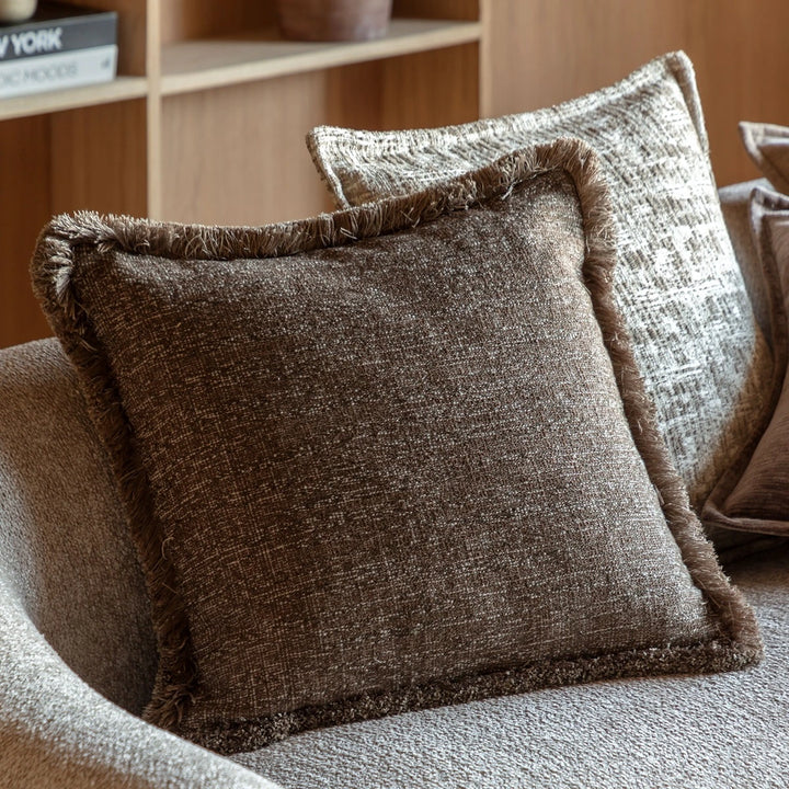 Solenne Fringe Cushion 50x50cm - Mocha