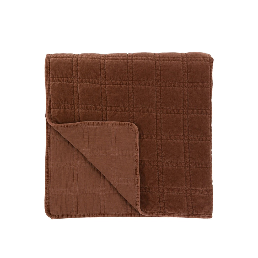 Cotton Velvet Quilted Bedspread - Rust