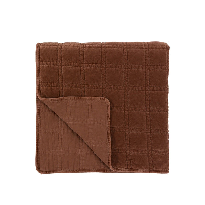 Cotton Velvet Quilted Bedspread - Rust