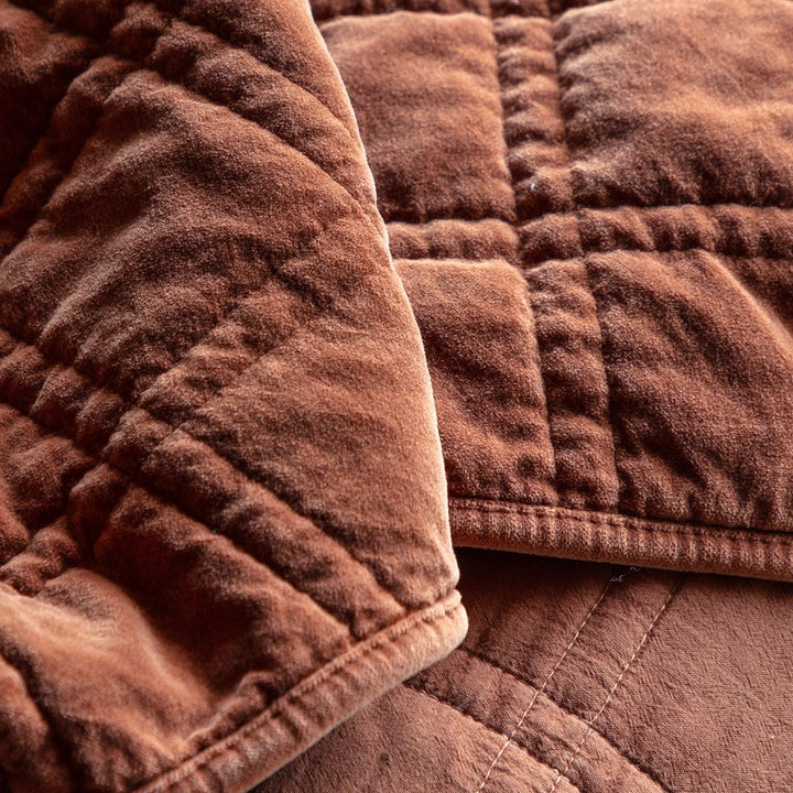 Cotton Velvet Quilted Bedspread - Rust
