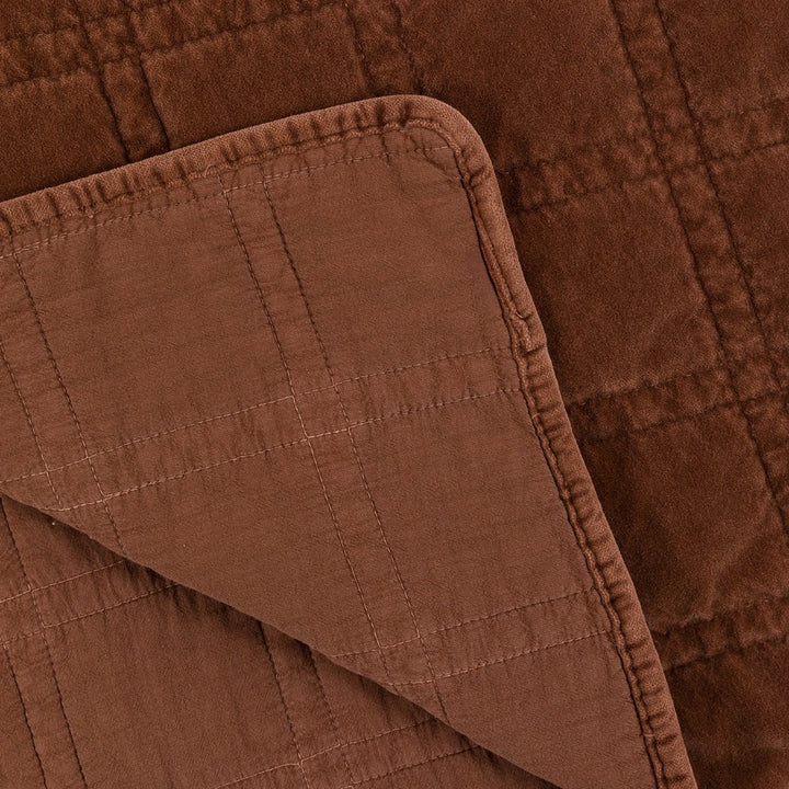 Cotton Velvet Quilted Bedspread - Rust