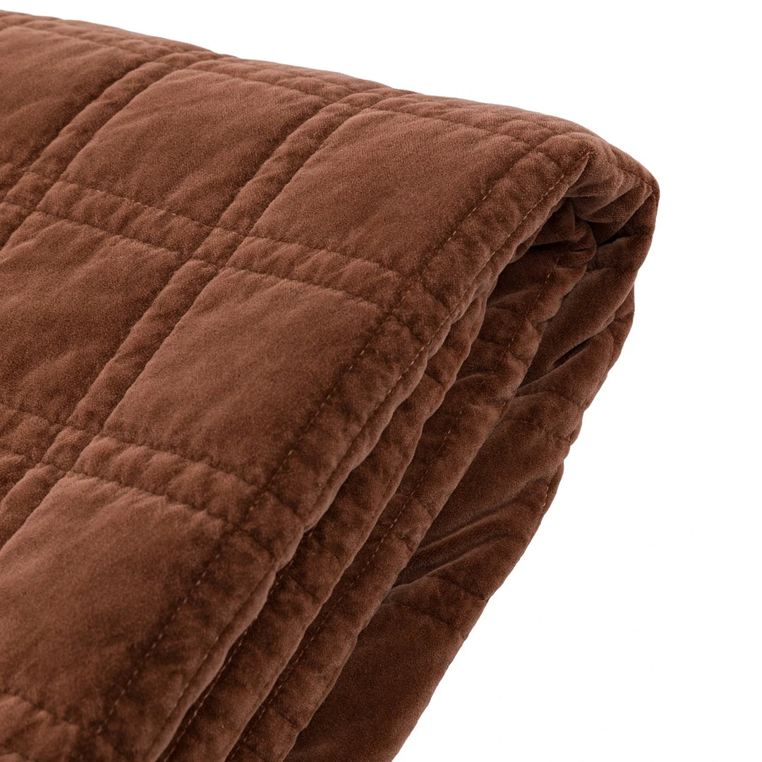 Cotton Velvet Quilted Bedspread - Rust