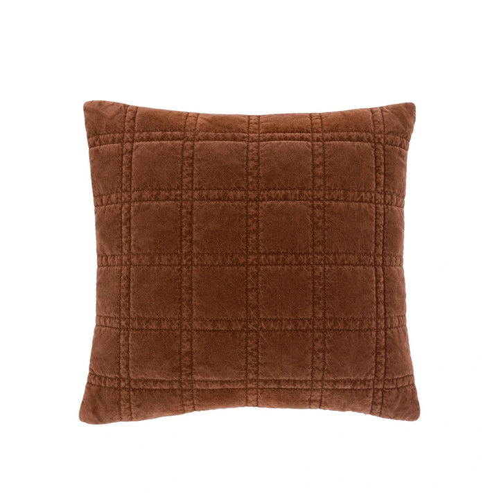 Cotton Velvet Quilted Cushion 50x50cm - Rust