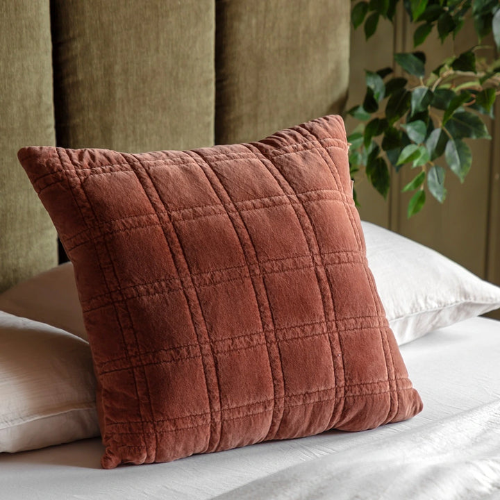 Cotton Velvet Quilted Cushion 50x50cm - Rust