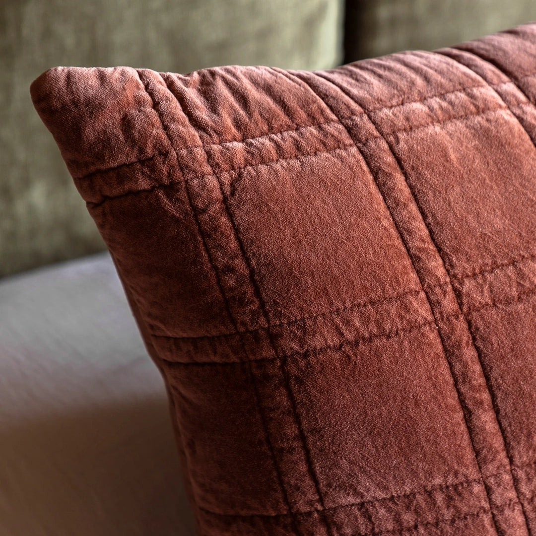 Cotton Velvet Quilted Cushion 50x50cm - Rust
