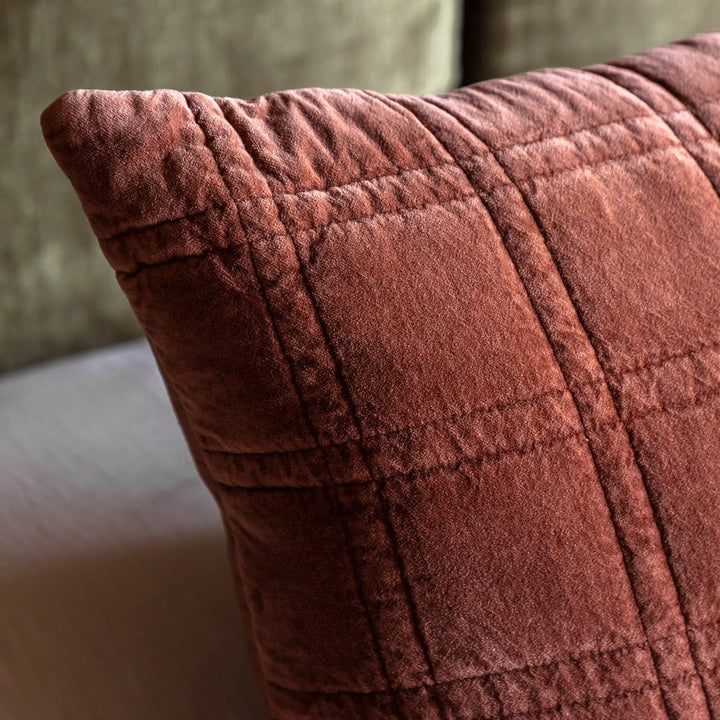 Cotton Velvet Quilted Cushion 50x50cm - Rust
