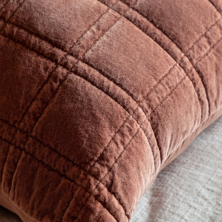 Cotton Velvet Quilted Cushion 50x50cm - Rust