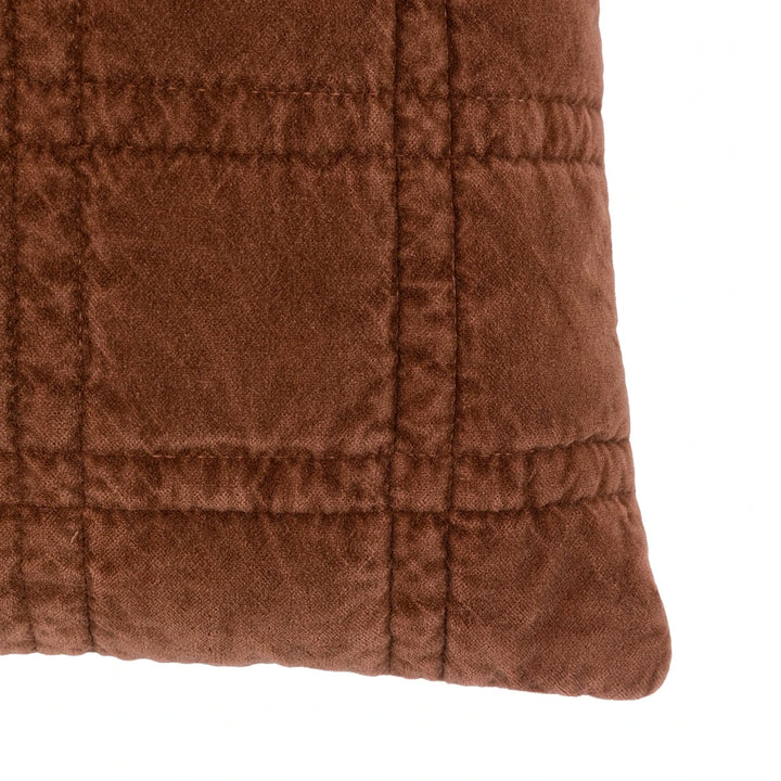 Cotton Velvet Quilted Cushion 50x50cm - Rust
