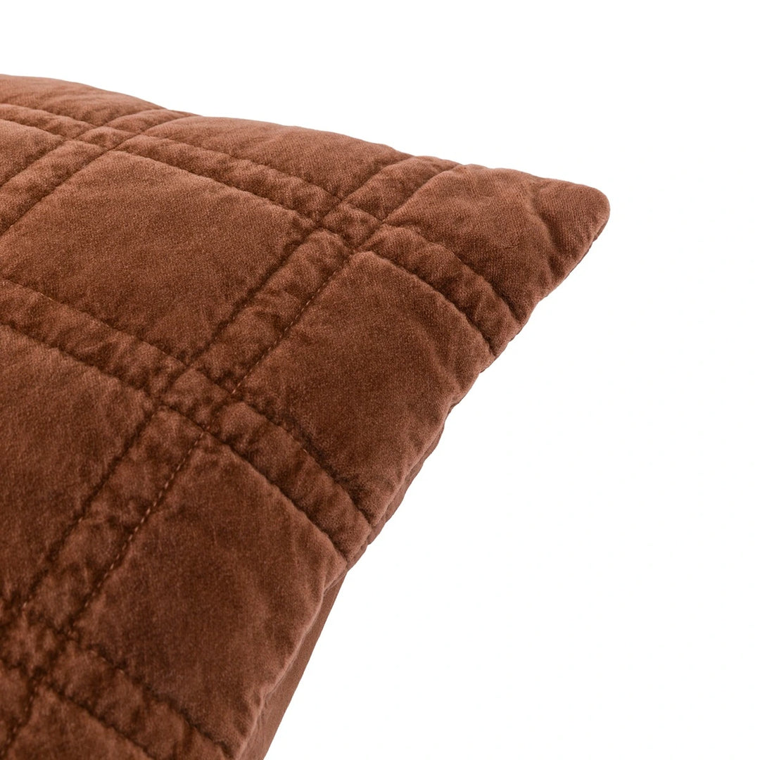 Cotton Velvet Quilted Cushion 50x50cm - Rust