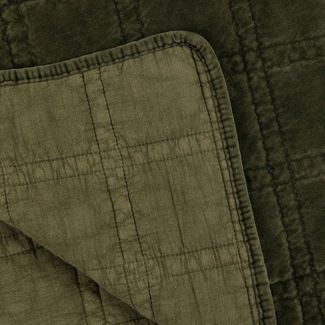 Cotton Velvet Quilted Bedspread - Olive