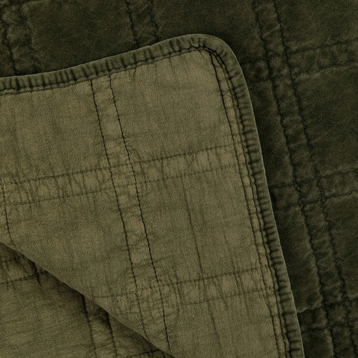 Cotton Velvet Quilted Bedspread - Olive