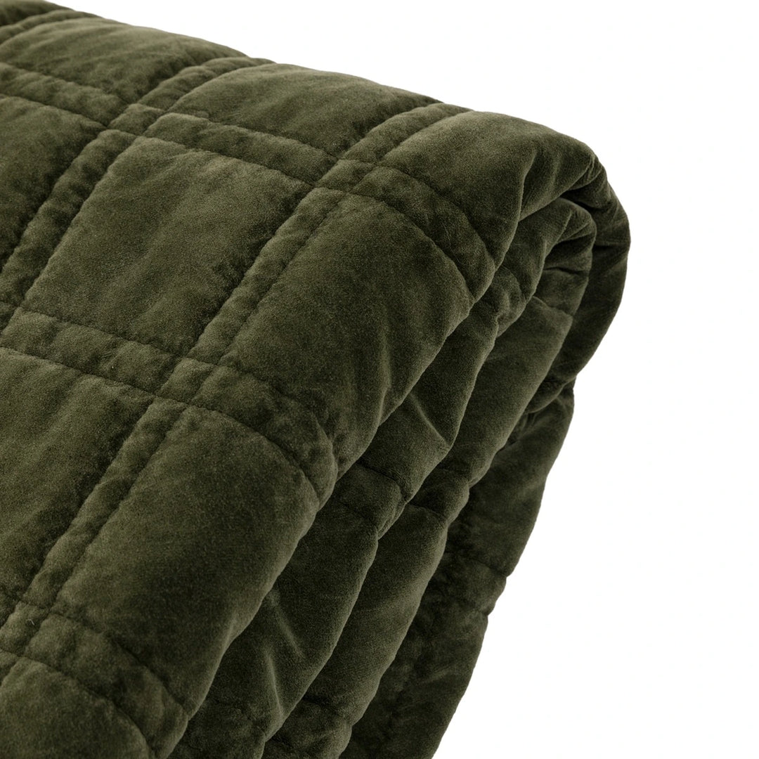 Cotton Velvet Quilted Bedspread - Olive