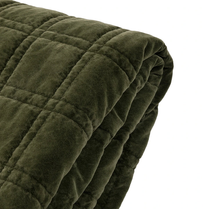 Cotton Velvet Quilted Bedspread - Olive