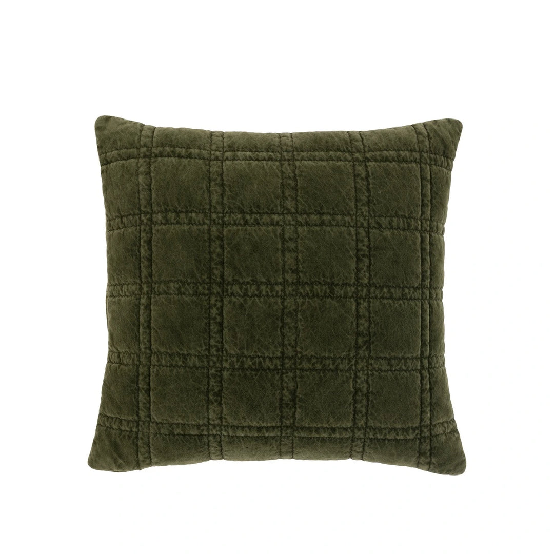 Cotton Velvet Quilted Cushion 50x50cm - Olive
