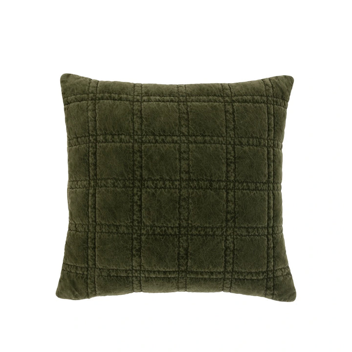 Cotton Velvet Quilted Cushion 50x50cm - Olive