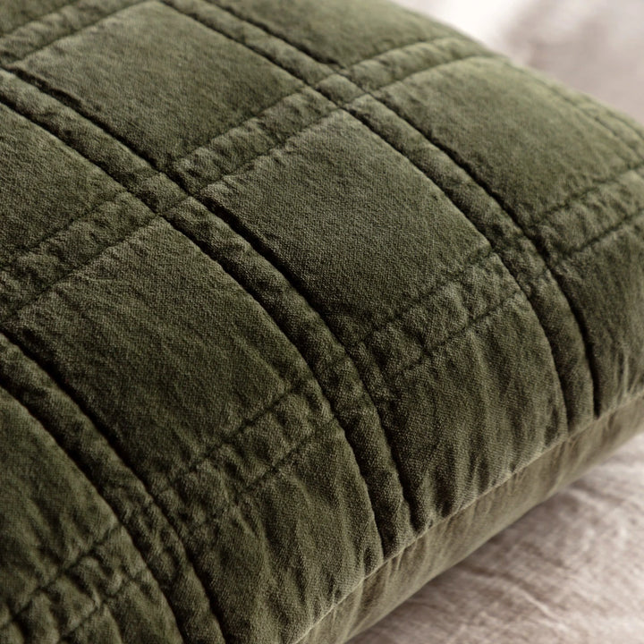 Cotton Velvet Quilted Cushion 50x50cm - Olive
