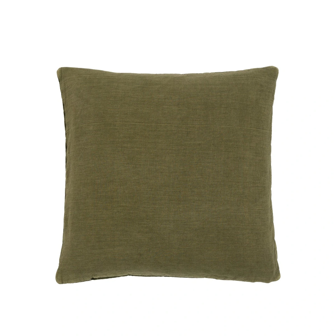 Cotton Velvet Quilted Cushion 50x50cm - Olive