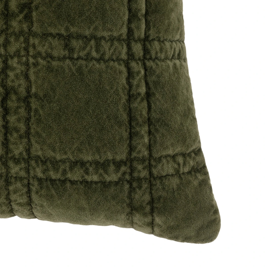 Cotton Velvet Quilted Cushion 50x50cm - Olive