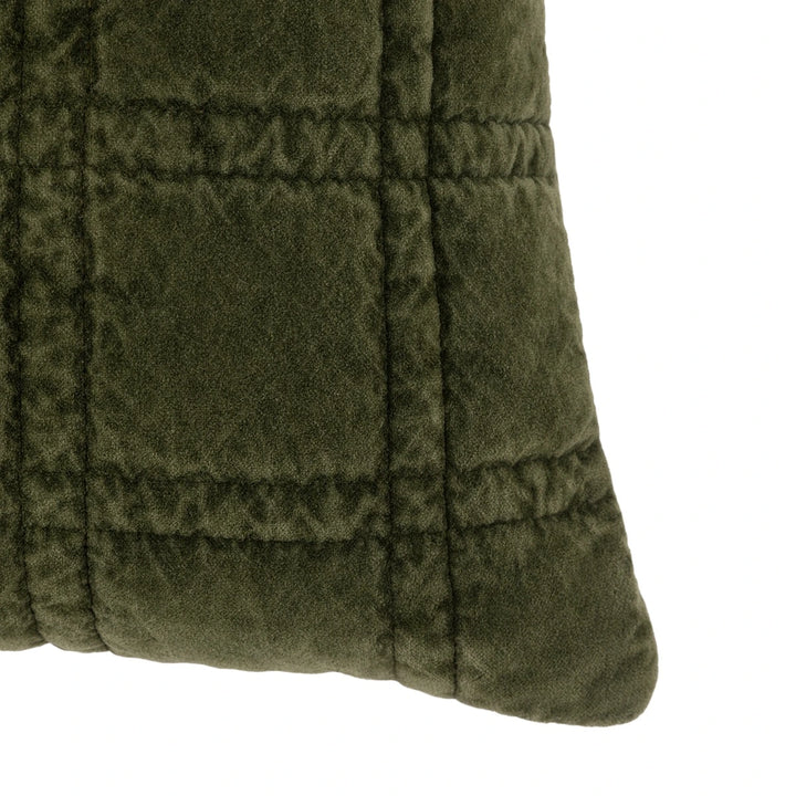 Cotton Velvet Quilted Cushion 50x50cm - Olive