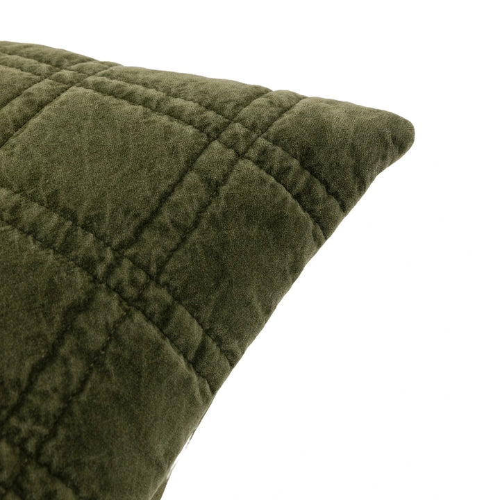 Cotton Velvet Quilted Cushion 50x50cm - Olive