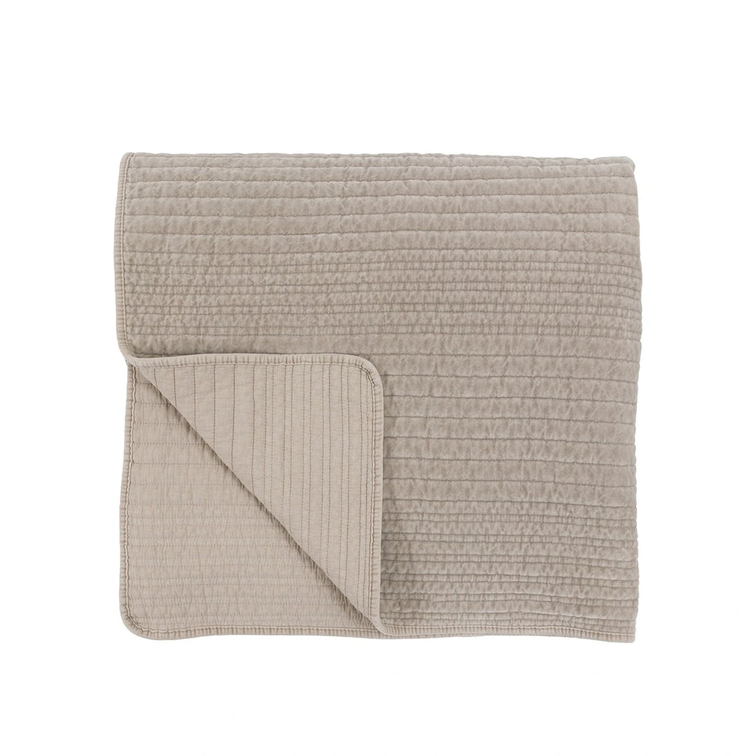 Cotton Velvet Stitched Bedspread - Taupe