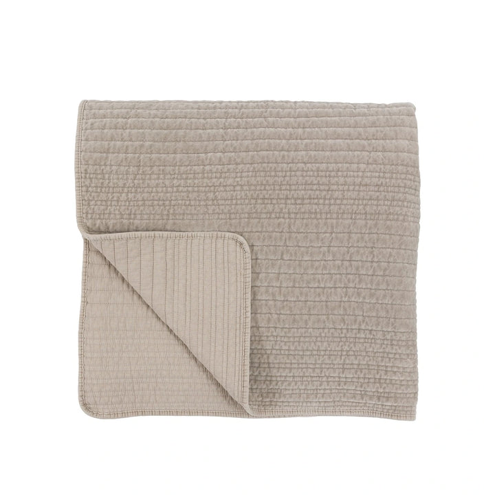 Cotton Velvet Stitched Bedspread - Taupe