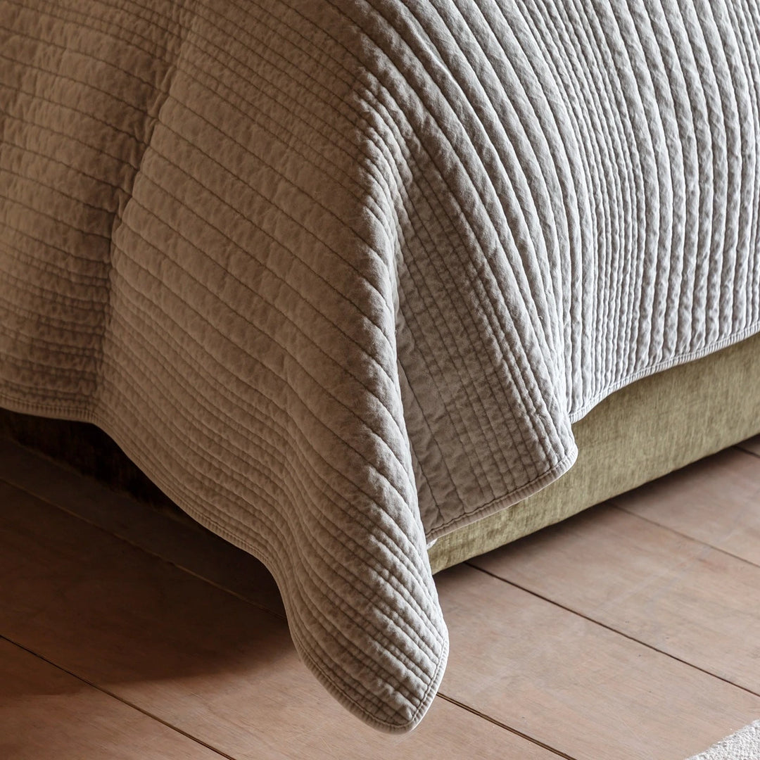 Cotton Velvet Stitched Bedspread - Taupe