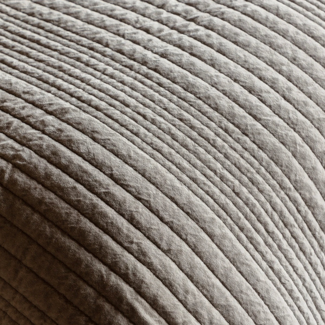 Cotton Velvet Stitched Bedspread - Taupe
