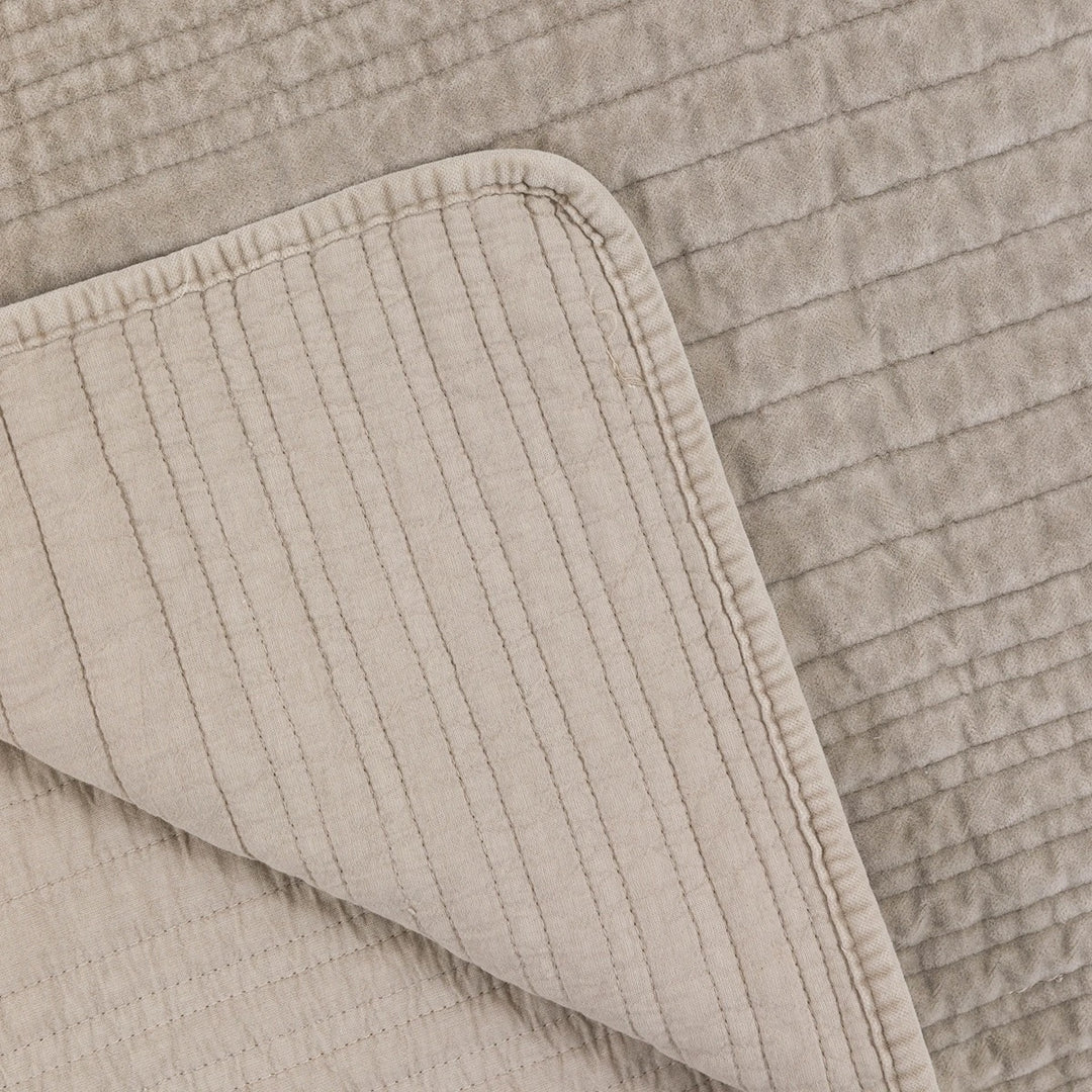 Cotton Velvet Stitched Bedspread - Taupe