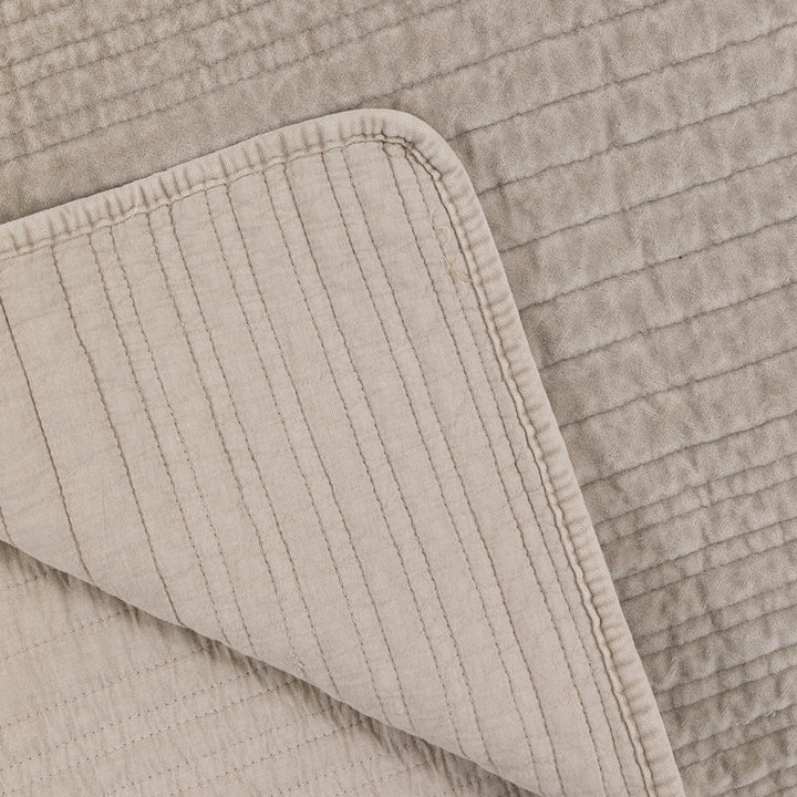 Cotton Velvet Stitched Bedspread - Taupe