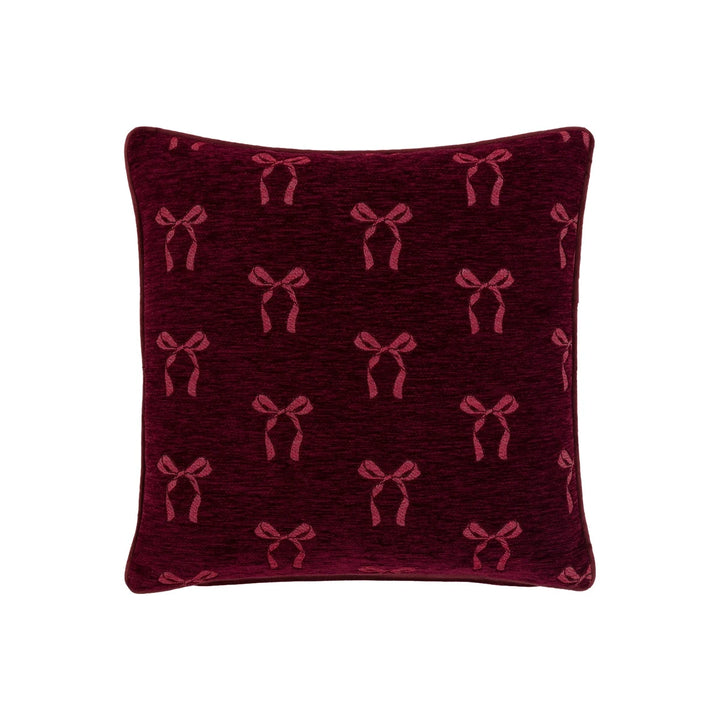 Heritage Bow Chenille Cushion 45x45cm - Merlot