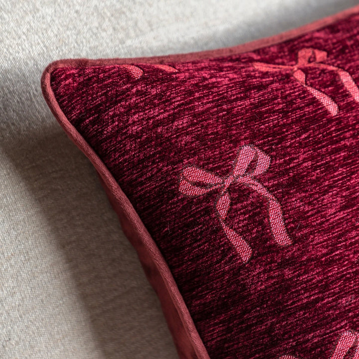 Heritage Bow Chenille Cushion 45x45cm - Merlot