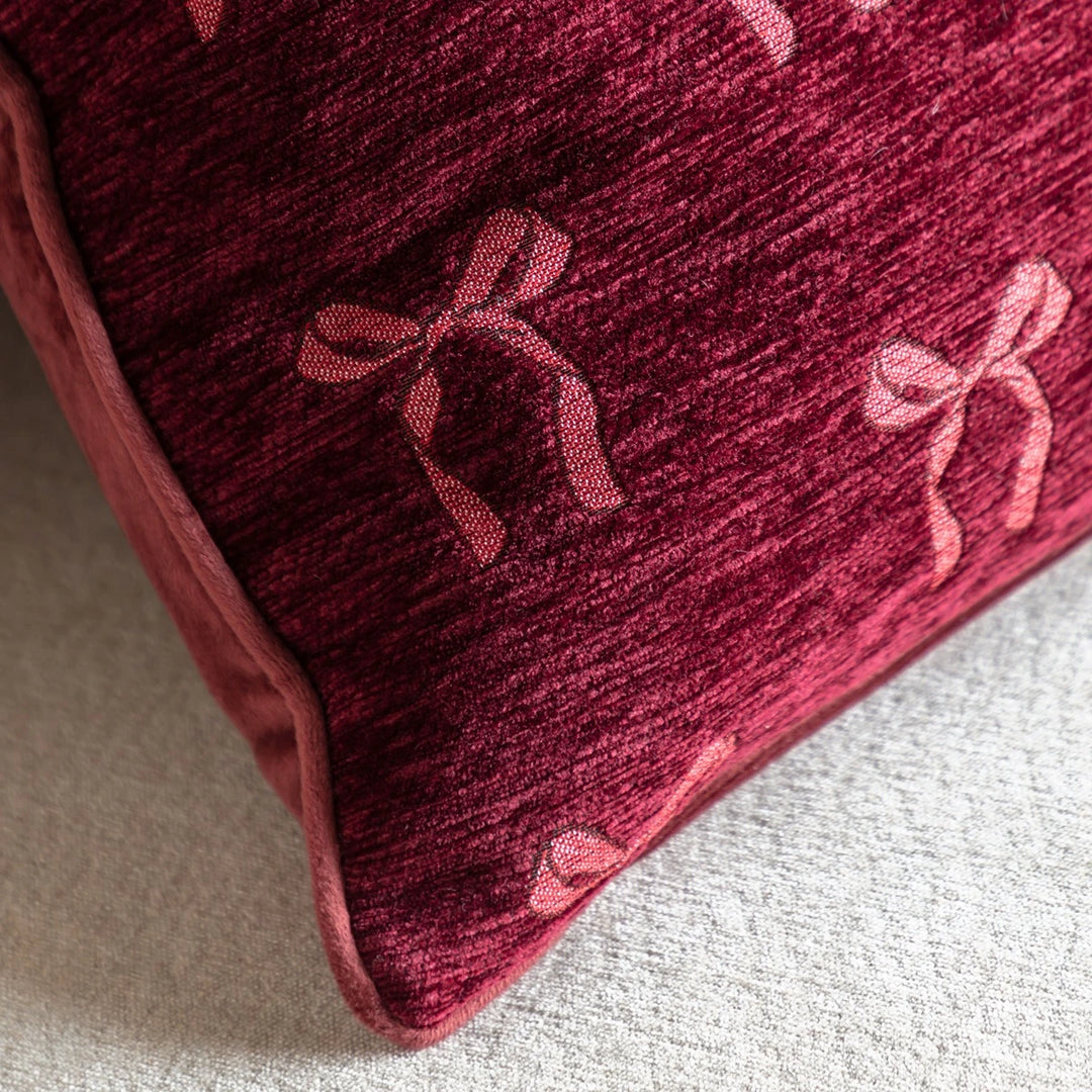 Heritage Bow Chenille Cushion 45x45cm - Merlot