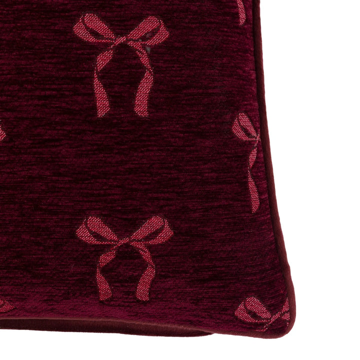 Heritage Bow Chenille Cushion 45x45cm - Merlot