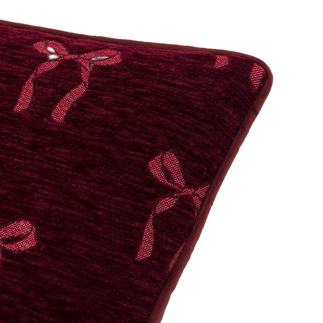 Heritage Bow Chenille Cushion 45x45cm - Merlot