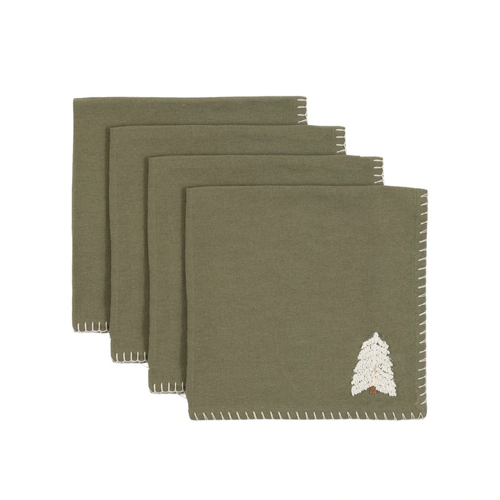 Woodland Set of 4 Embroidered Tree Napkins