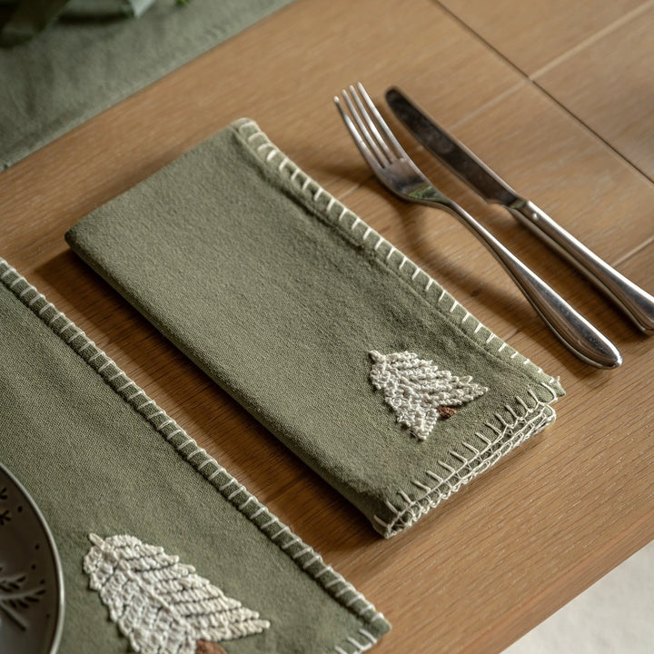 Woodland Set of 4 Embroidered Tree Napkins