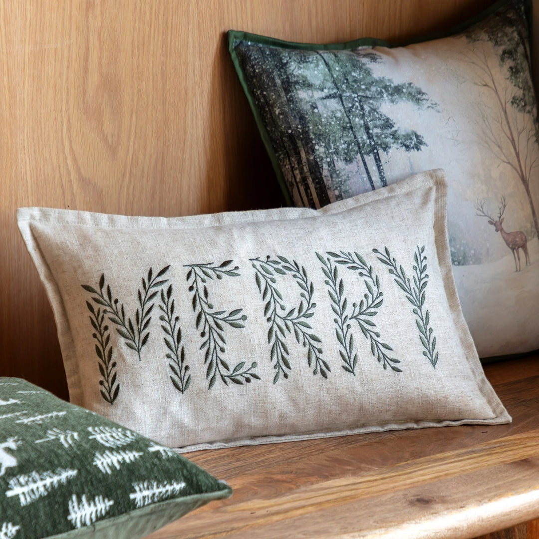Woodland Embroidered Merry Cushion 50x30cm