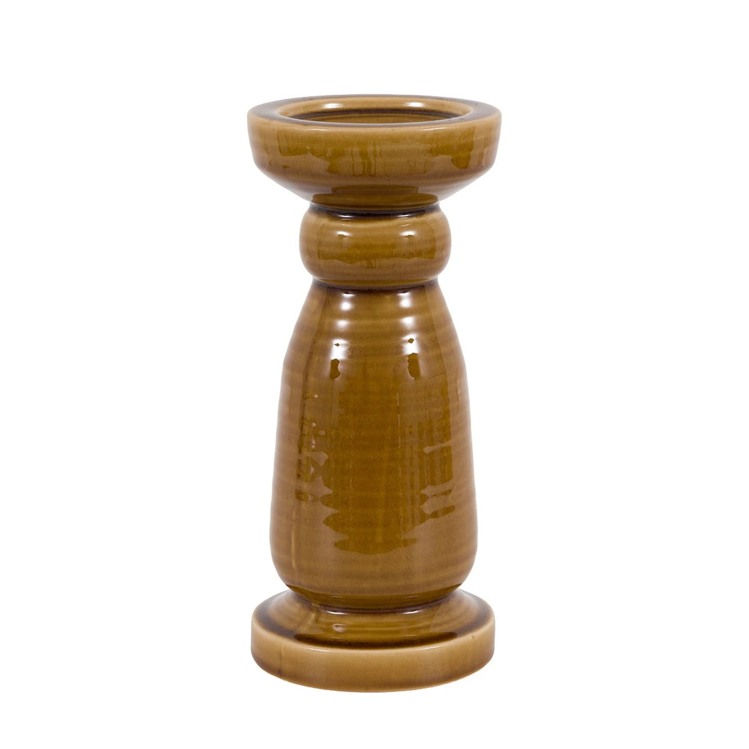 Zelta Crackle Glaze Candlestick - Caramel
