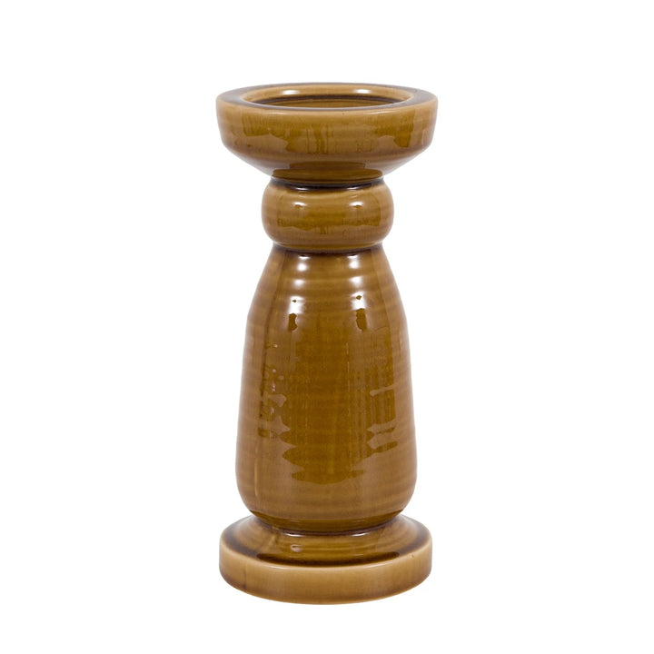 Zelta Crackle Glaze Candlestick - Caramel