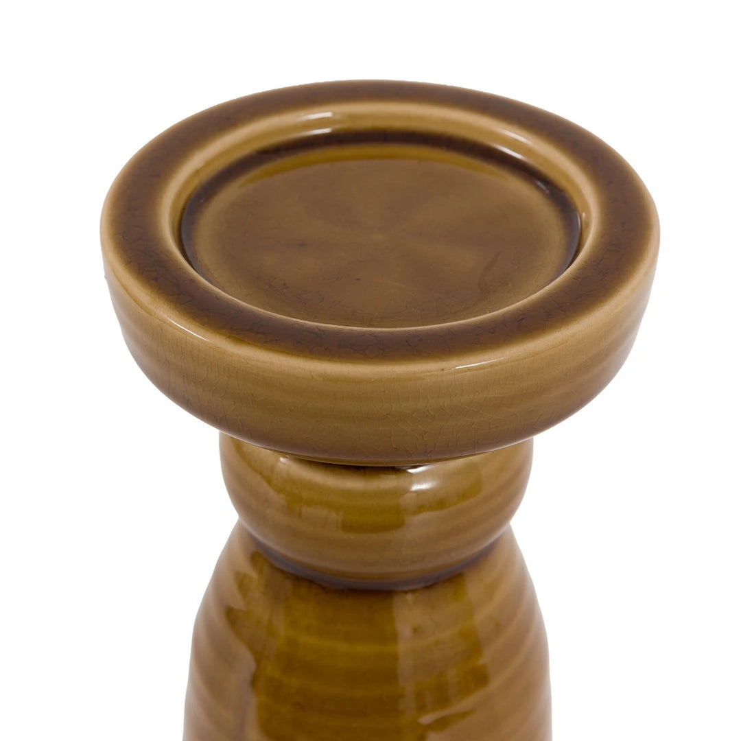 Zelta Crackle Glaze Candlestick - Caramel