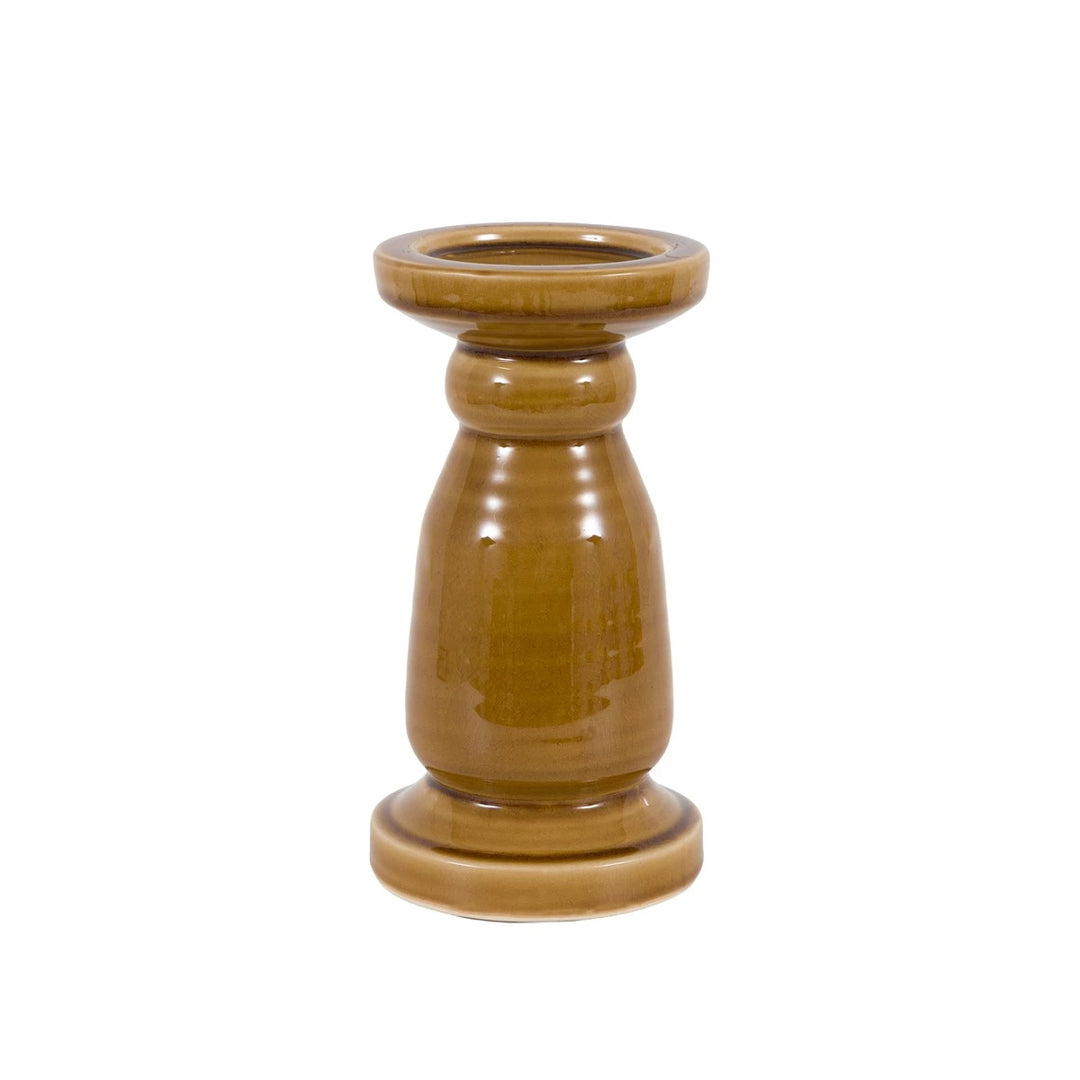 Zelta Crackle Glaze Candlestick - Caramel