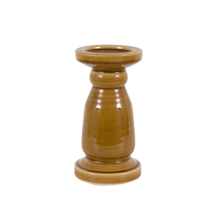 Zelta Crackle Glaze Candlestick - Caramel