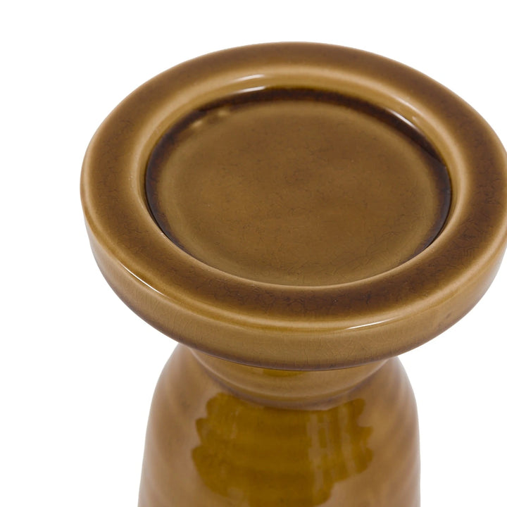 Zelta Crackle Glaze Candlestick - Caramel