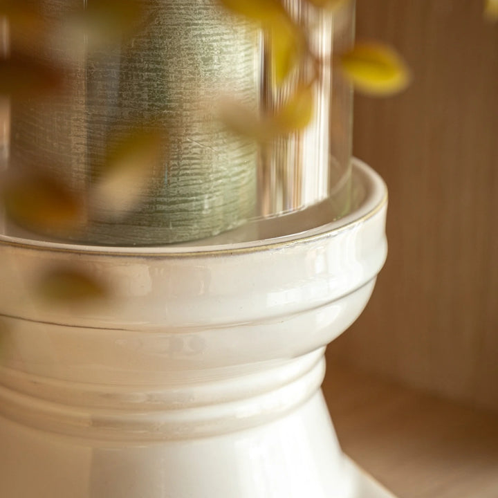 Leno Ceramic Candle Holder - White