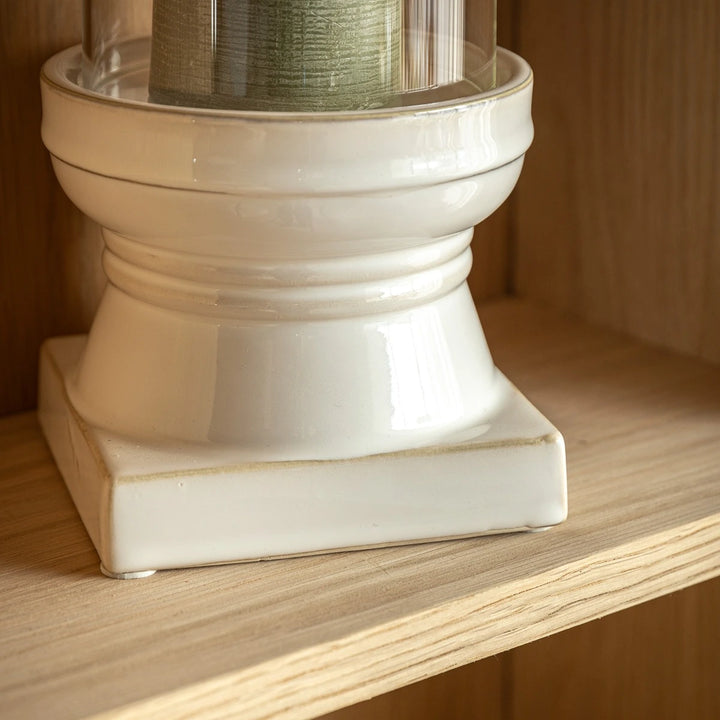 Leno Ceramic Candle Holder - White